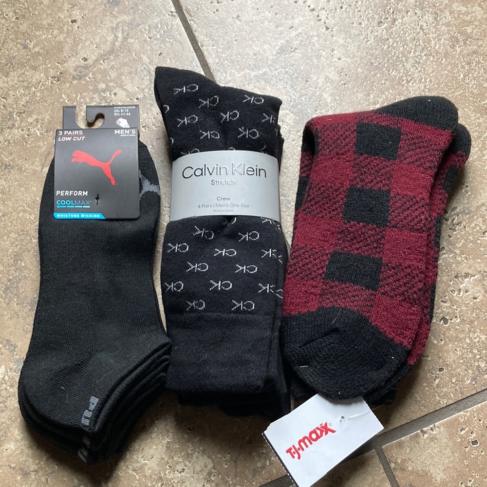 Calvin Klein Puma Men's Black Crew Socks and Winter Socks 8 pair NEW
